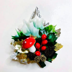 Vintage Style Christmas Corsage Handmade with Vintage Leaves and Berries