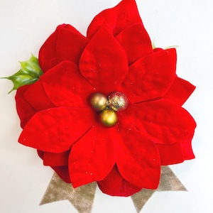 Vintage Style Handmade Christmas Corsage, 1950s Style Velvet Red Poinsettia Corsage