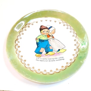 Vintage D.E. Collectible Mc Nicol Pottery Green Lustre Dutch Children Humor Plate