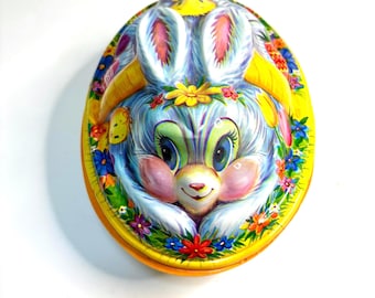 Vintage 1980s Molded Easter Bunny Plastic Basket with Cover 8.5 Inches