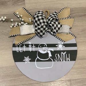 Christmas Wooden Door Hanger Door Wreath Home Decor Christmas Decoration Front door sign Gift Wall decor Let it snow Grey image 1