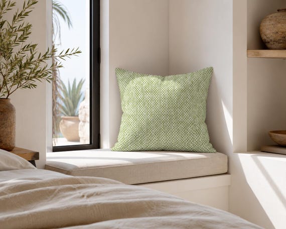 Sage Green Geometric Outdoor Pillow | Mini Dash Pattern – UV Resistant Patio Cushion