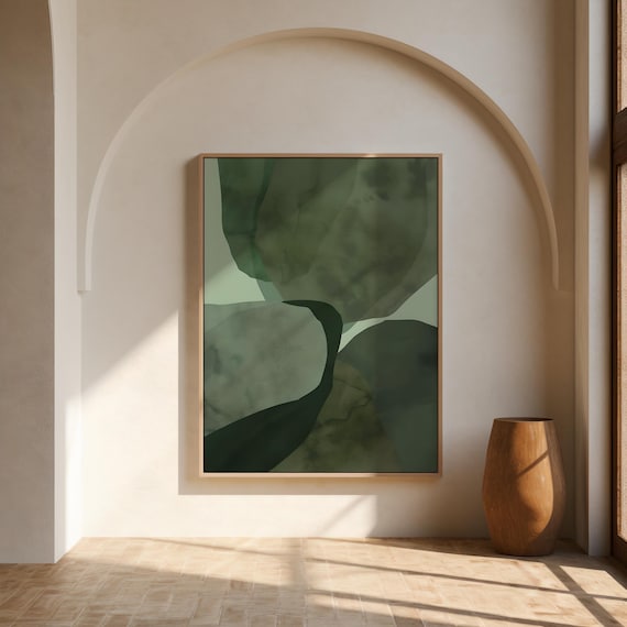 Green & Neutral Organic Abstract Wall Art | Framed Canvas