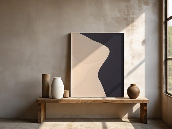 Framed Poster: Minimalist Neutral Abstract | Beige Navy Modern Wall Art