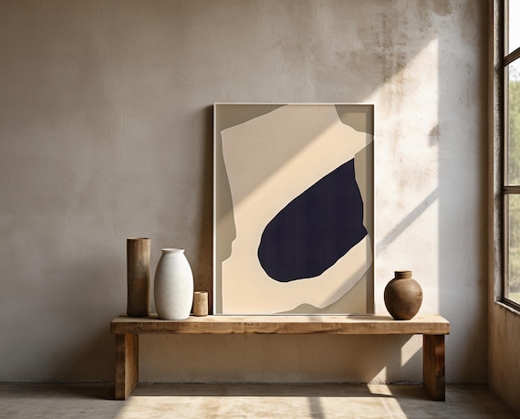 Modern Navy and Cream Abstract Wall Art – Framed Poster