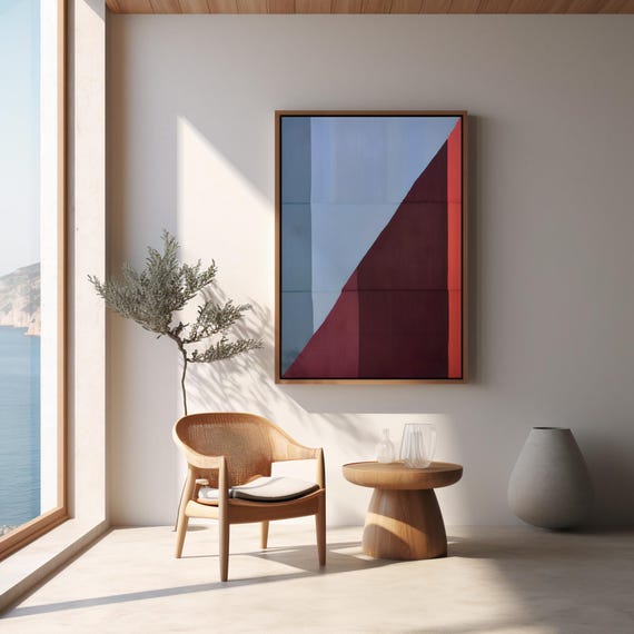 Minimalist Geometric Art Print | Mid-Century Modern Red & Blue (Digital Download)