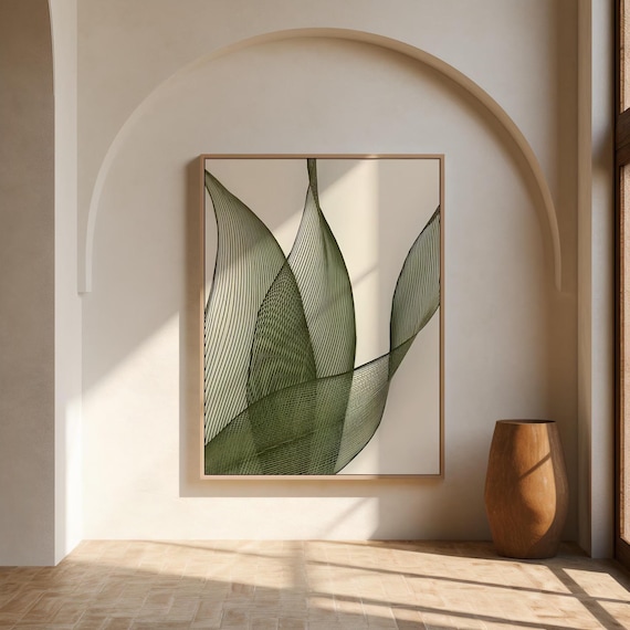 Framed Canvas: Minimalist Modern Green Abstract Wall Art | Organic Contemporary Decor