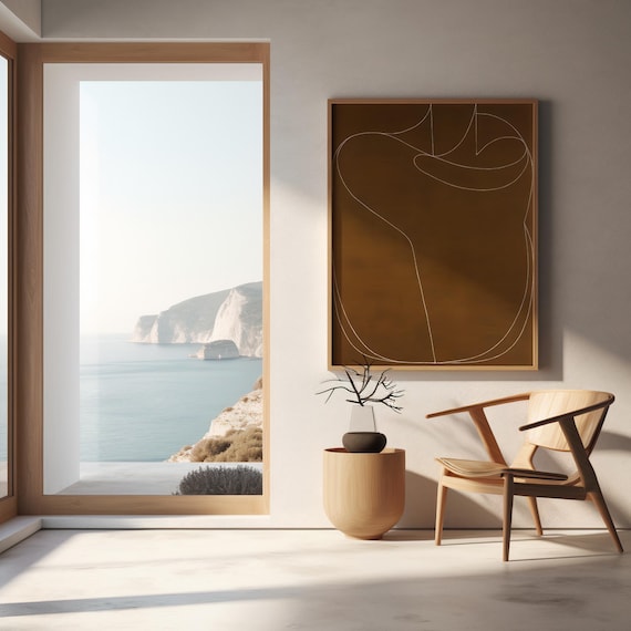 Digital Download: Brown Minimalist Line Art Print | Modern Abstract Neutral Contemporary Wall Art