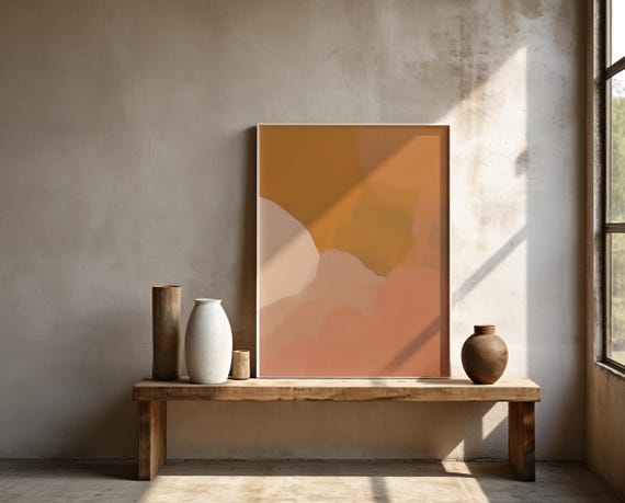 Peach Abstract Wall Art | Warm Neutral Minimalist Decor | Framed Poster