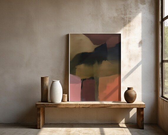 Moody Earth Tone Abstract Wall Art – Olive & Blush Framed Poster
