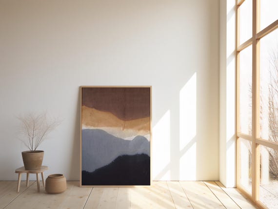 Minimalist Mountain Landscape Print, Earth Tone Abstract Art (Digital Download)