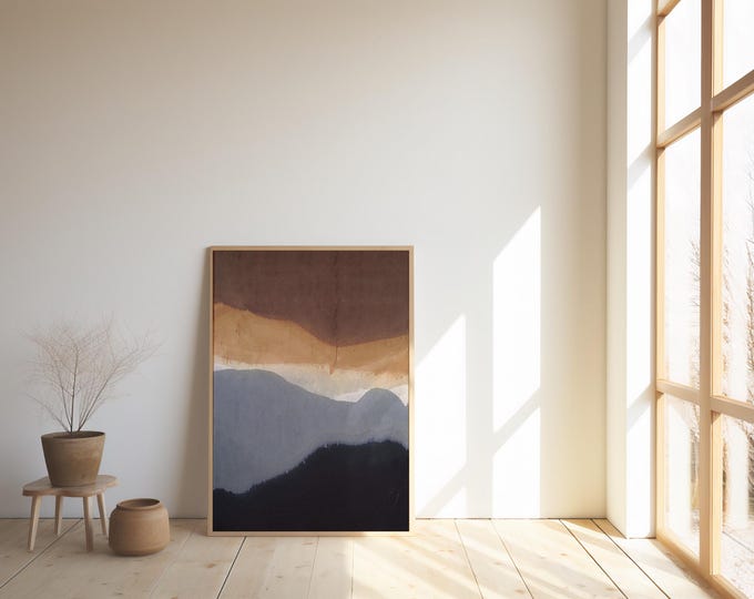 Featured listing image: Minimalist Mountain Landscape Print, Earth Tone Abstract Art (Digital Download)