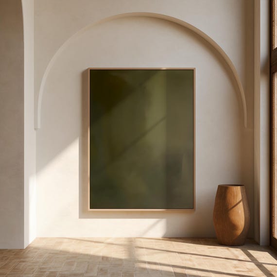Moody Olive Minimalist Abstract Wall Art – Canvas or Framed Canvas