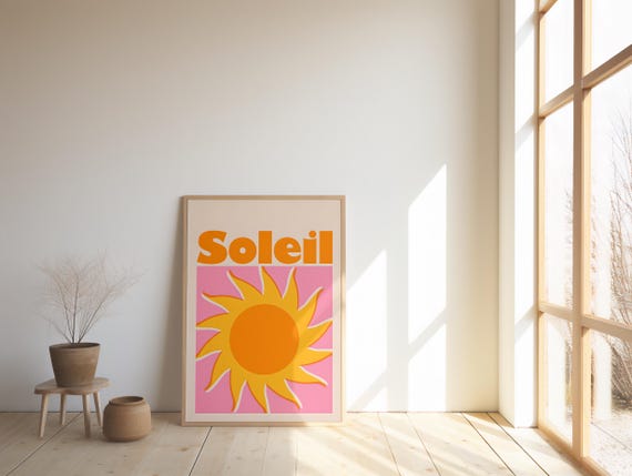 Retro 70s Soleil Print: Groovy Pink & Orange Sun (Digital Download)