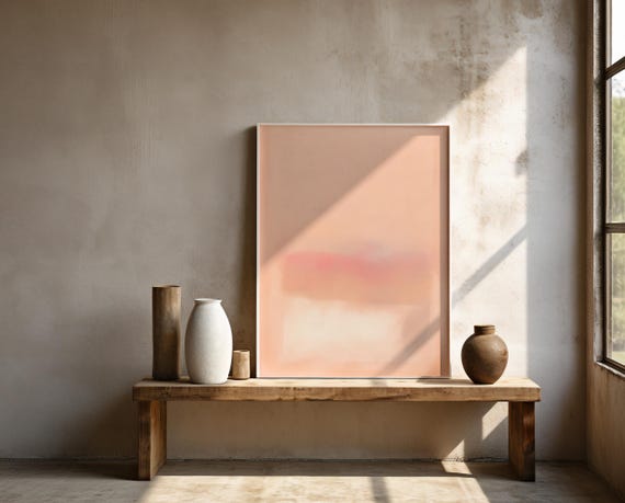 Soft Blush and Peach Abstract Wall Art with Minimal Sunset Tones – Framed Poster