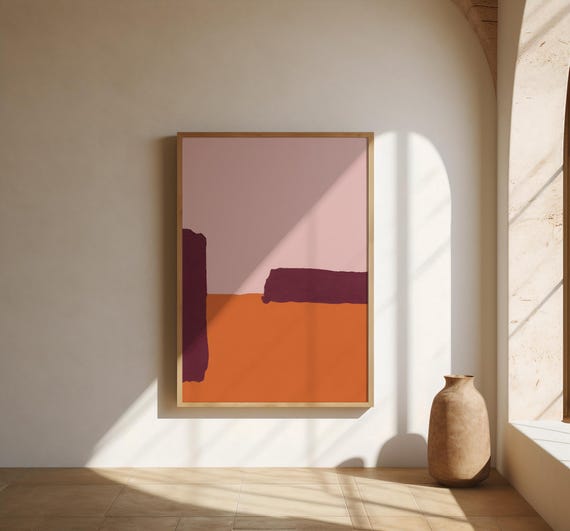 Burgundy Vertical Abstract Wall Art | Blush and Burnt Orange – Fine Art Poster Print