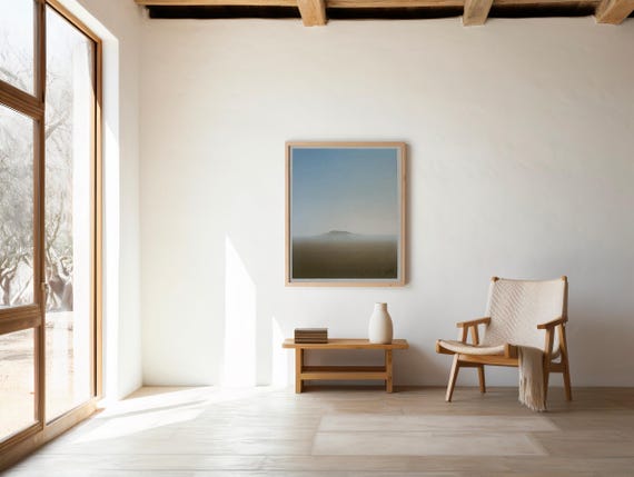 Minimal Island Horizon – Serene Blue and Earth Tones Fine Art Print