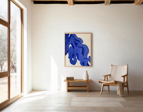 Modern Blue Abstract Line Art – Digital Download