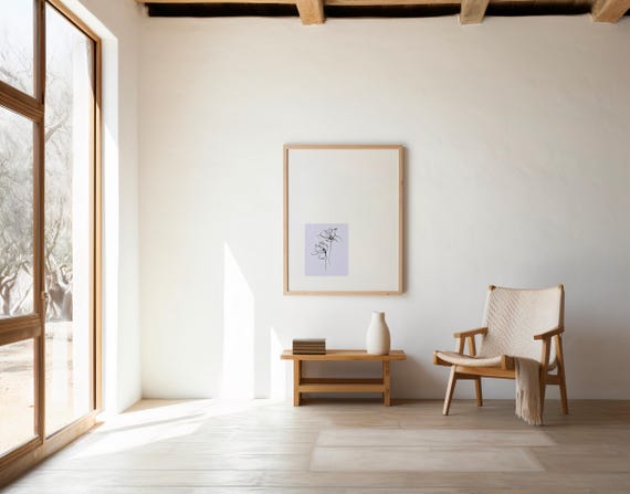 Minimal Line Flower Art with Soft Lavender Background – Digital Download