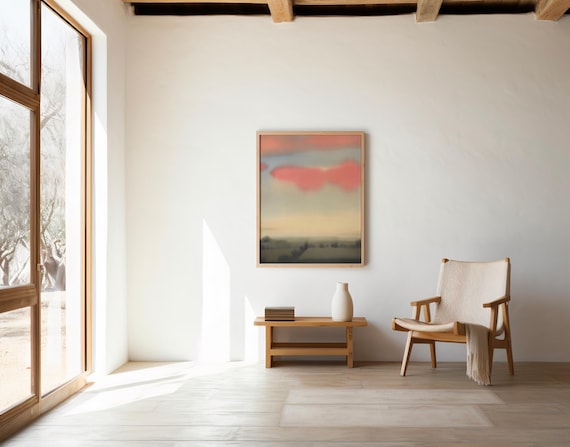 Coral Cloud Landscape Print | Painterly Sunset Sky, Abstract Wall Art (Digital Download)