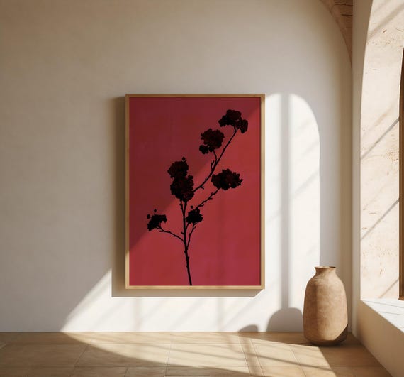 Red Botanical Silhouette Wall Art – Fine Art Poster