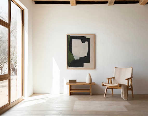 Abstract Black Green Wall Art | Organic Modern Shapes | Digital Download