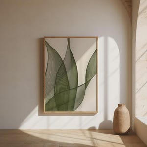 Organic Green Line Art Botanical Abstract – Fine Art Poster