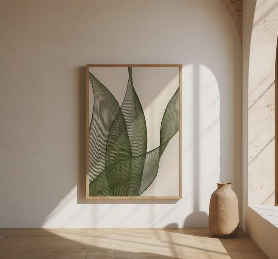 Organic Green Line Art Botanical Abstract – Fine Art Poster