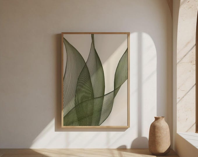 Organic Green Line Art Botanical Abstract – Fine Art Poster