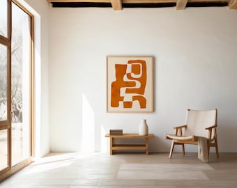 抽象的なテラコッタシェイププリント｜ミッドセンチュリーモダンデジタルダウンロード｜ミニマリストボヘミアンウォールアート