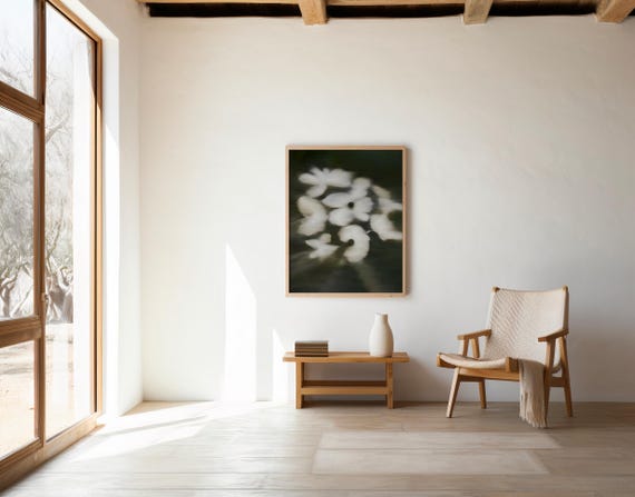 Moody White Floral Wall Art | Dreamy Botanical Print | Digital Download