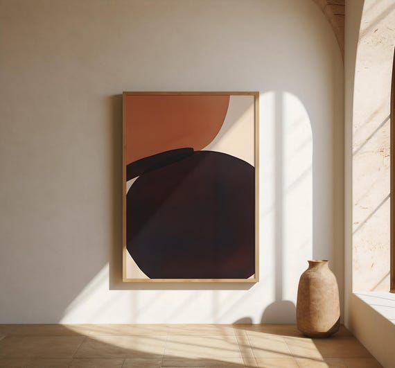 Abstract Brown Orange Wall Art | Organic Modern Shapes | Fine Art Poster (Frame not included)