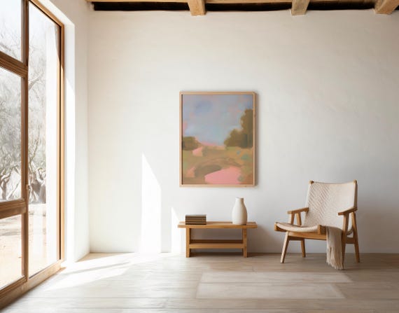 Dreamy Landscape Figure Print | Soft Blush Painterly Wall Art (Digital Download)