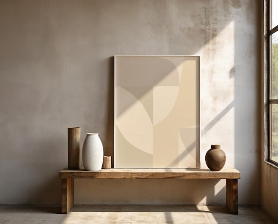 Sand and Cream Geometric Wall Art | Tonal Arch Shapes – Framed Poster | Ready to Hang