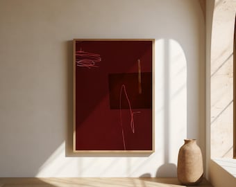 Burgundy Abstract Line Wall Art | Modern Minimalist – Fine Art Poster Print