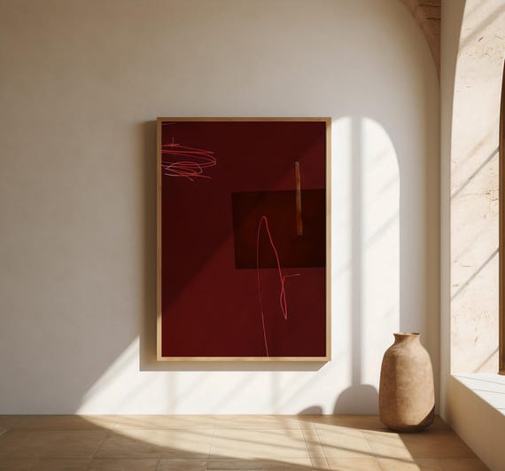Red Abstract Art Print | Modern Minimalist Wall Decor (Frame not included)