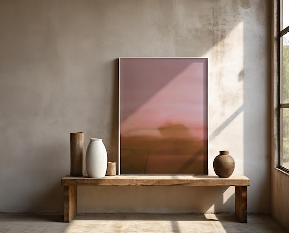 Warm Blush & Earthy Abstract Landscape – Framed Poster