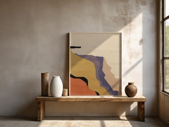 Abstract Landscape Art Print • Minimal Earth Tones, Modern Gallery Wall Poster (Unframed)