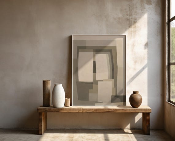 Neutral Geometric Abstract Wall Art – Framed Poster
