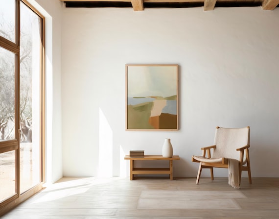 Earthy Green & Terracotta Abstract Landscape Wall Art | Digital Download