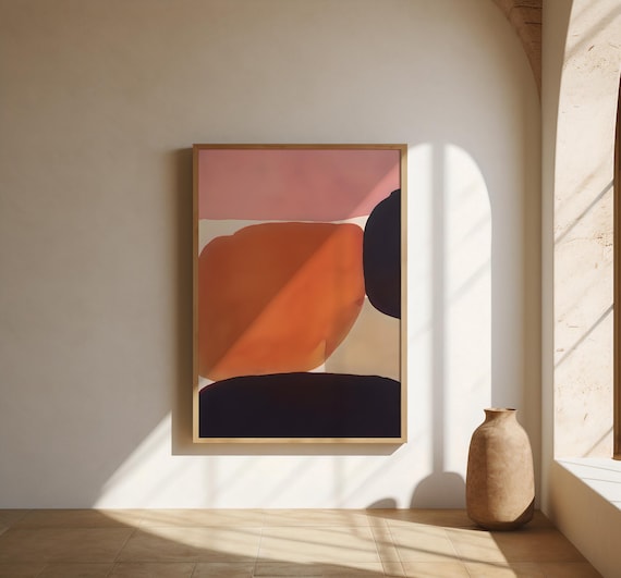 Warm Abstract Shapes | Pink Orange Brown Modern Art | Fine Art Poster (Frame not included)