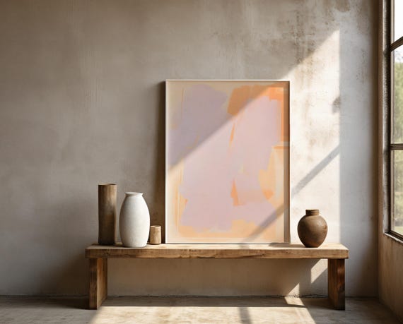 Blush Lavender Abstract Wall Art | Soft Peach Brushstrokes – Framed Poster | Ready to Hang