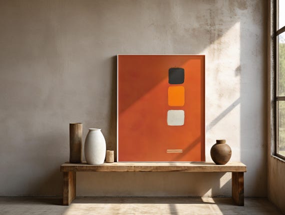 Framed Poster: Modern Abstract Orange Print · Geometric Mid-Century Wall Art