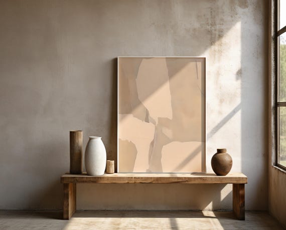 Neutral Abstract Wall Art | Minimalist Beige Modern Decor | Framed Poster