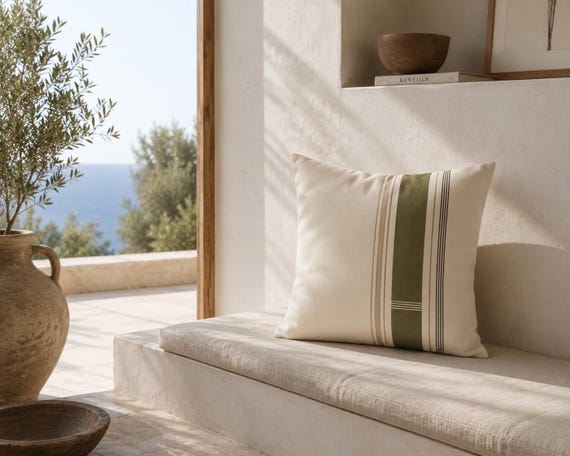 Neutral Outdoor Pillow | Sage and Tan Patio Cushion | Waterproof & UV Resistant