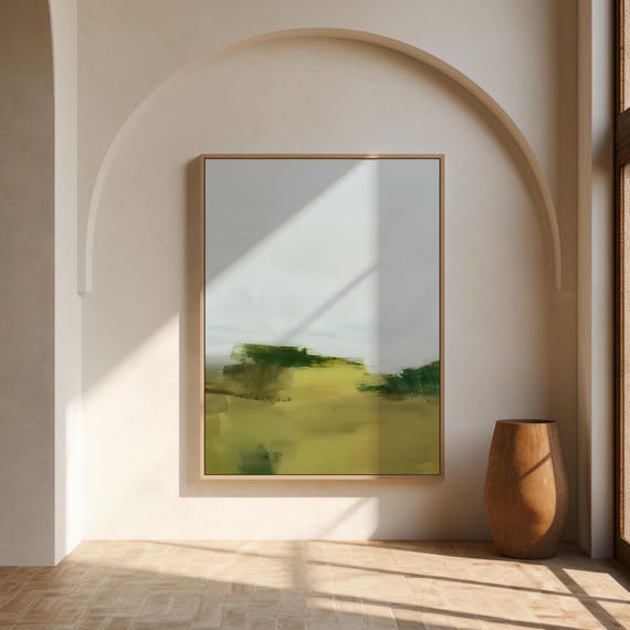 Sage Green Abstract Landscape Wall Art – Canvas or Framed Canvas