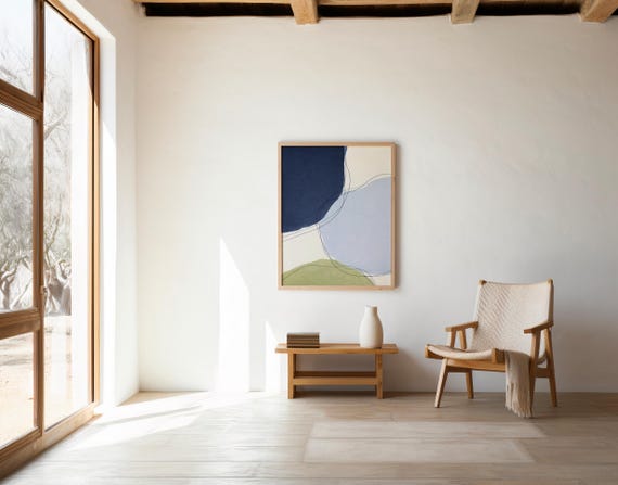 Modern Navy and Soft Blue Abstract Wall Art – Digital Download