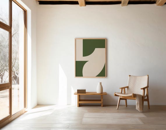 Green and Cream Abstract Wall Art | Bold Geometric Shapes – Printable | Instant Download