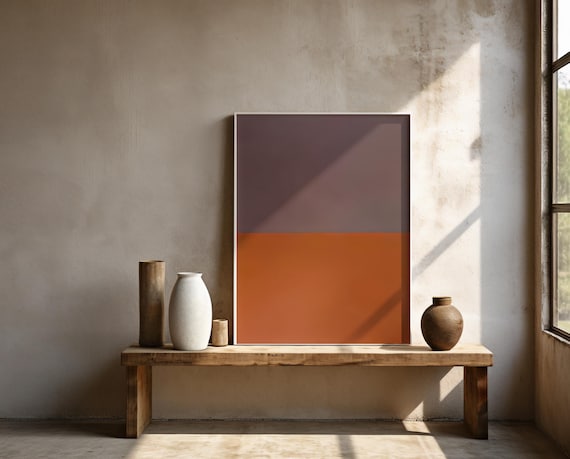 Muted Mauve & Burnt Orange Minimal Abstract Wall Art | Framed Poster