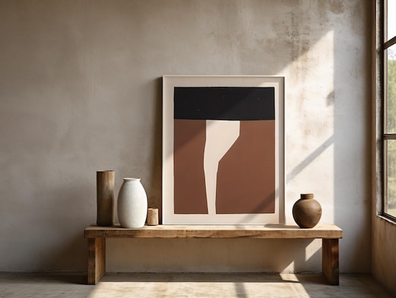 Digital Download: Brown & Black Modern Abstract Shapes – Minimalist Printable Wall Art